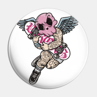 Tattooed Skateboard Cherub Pin