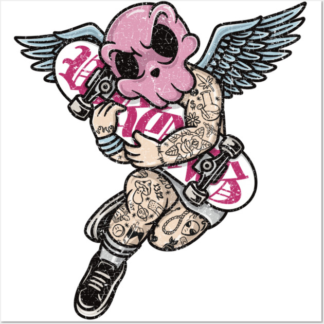 Tattooed Skateboard Cherub Wall Art by Wrongteeshirt