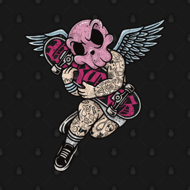 Tattooed Skateboard Cherub by Wrongteeshirt