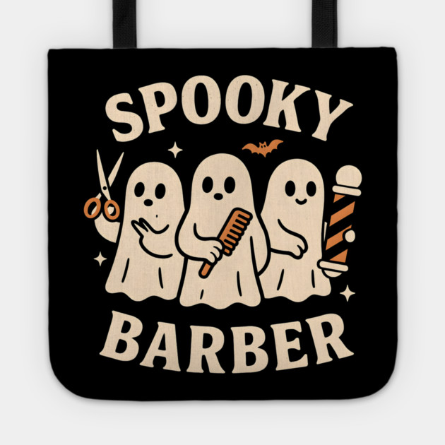 Spooky Barber Ghosts Halloween Design | Funny Haircut Graphic Tote by MakerMind8.2