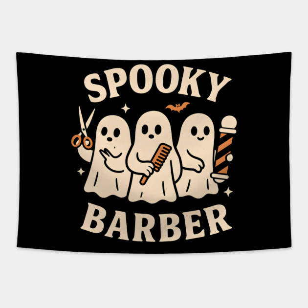 Spooky Barber Ghosts Halloween Design | Funny Haircut Graphic Tapestry by MakerMind8.2