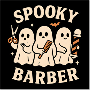 Spooky Barber Ghosts Halloween Design | Funny Haircut Graphic Posters and Art