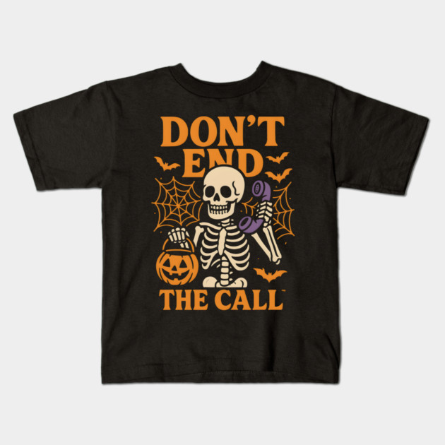 Don’t End The Call Skeleton Halloween Graphic | Spooky Phone Artwork Kids T-Shirt by MakerMind8.2