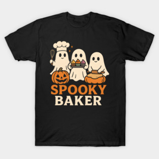 Spooky Baker Ghosts Halloween Graphic | Retro Baking Artwork T-Shirt