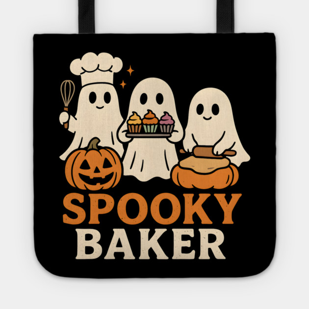 Spooky Baker Ghosts Halloween Graphic | Retro Baking Artwork Tote by MakerMind8.2