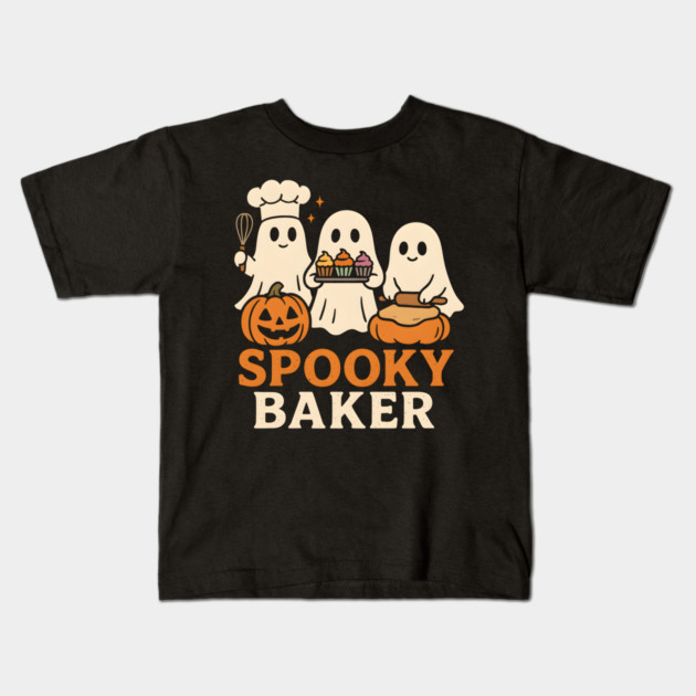 Spooky Baker Ghosts Halloween Graphic | Retro Baking Artwork Kids T-Shirt by MakerMind8.2