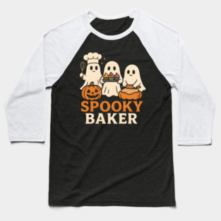 Spooky Baker Ghosts Halloween Graphic | Retro Baking Artwork Baseball T-Shirt