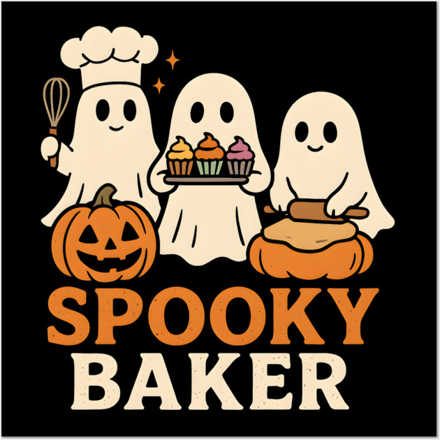 Spooky Baker Ghosts Halloween Graphic | Retro Baking Artwork Wall Art by MakerMind8.2