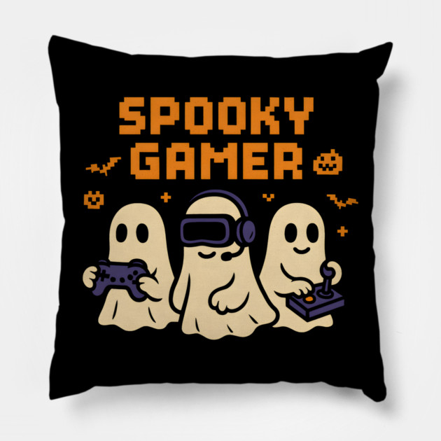 Spooky Gamer Ghosts Halloween Graphic | Retro Gaming Artwork Pillow by MakerMind8.2