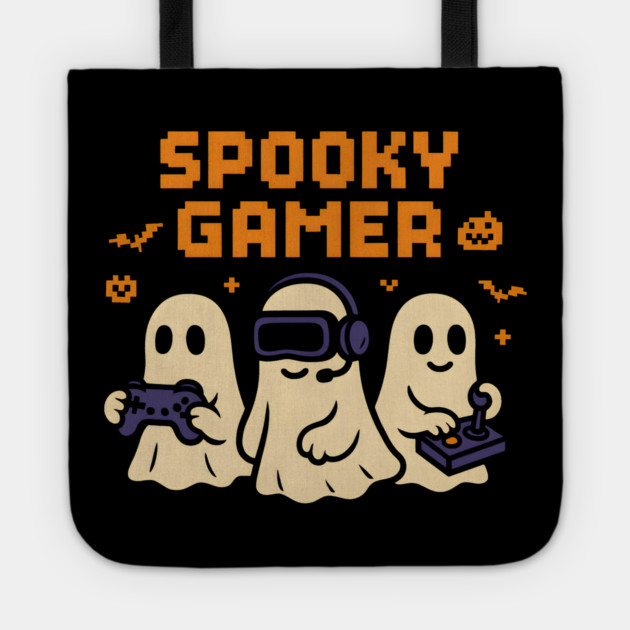Spooky Gamer Ghosts Halloween Graphic | Retro Gaming Artwork Tote by MakerMind8.2