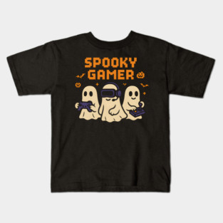 Spooky Gamer Ghosts Halloween Graphic | Retro Gaming Artwork Kids T-Shirt