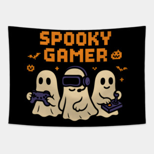 Spooky Gamer Ghosts Halloween Graphic | Retro Gaming Artwork Tapestry