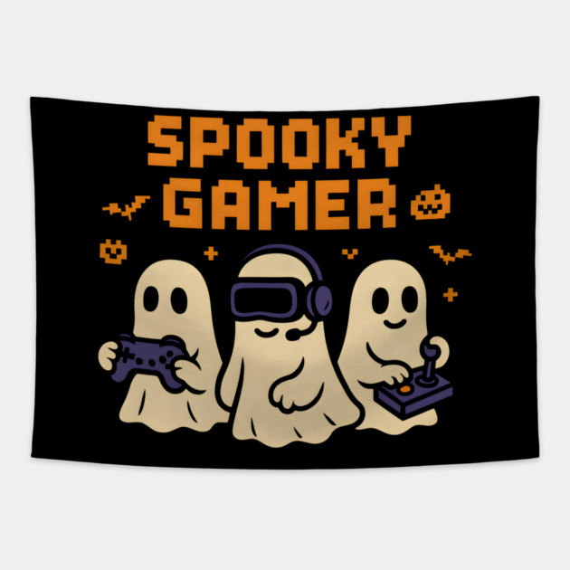 Spooky Gamer Ghosts Halloween Graphic | Retro Gaming Artwork Tapestry by MakerMind8.2