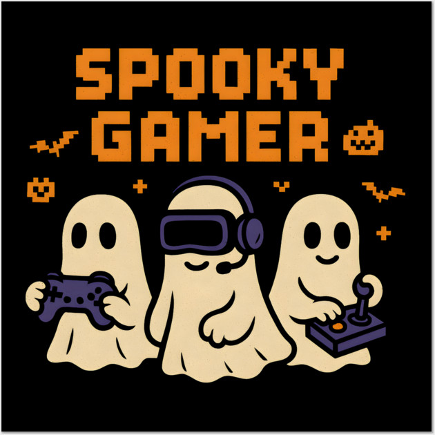 Spooky Gamer Ghosts Halloween Graphic | Retro Gaming Artwork Wall Art by MakerMind8.2