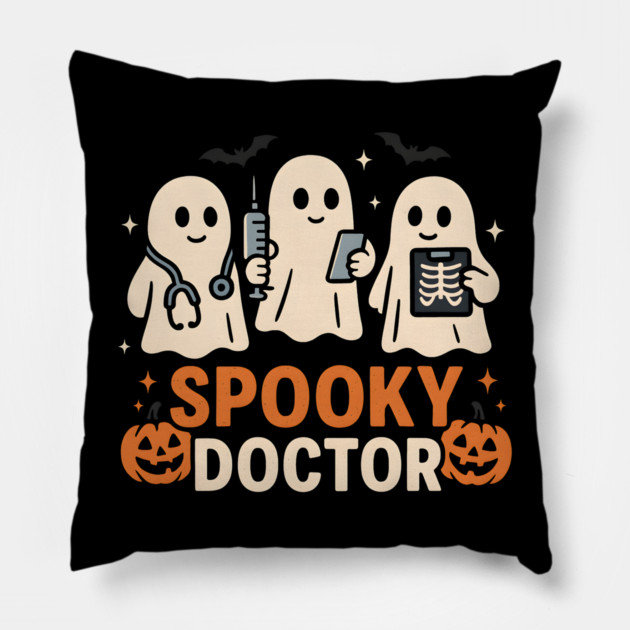 Spooky Doctor Ghosts Halloween Graphic | Retro Medical Artwork Pillow by MakerMind8.2
