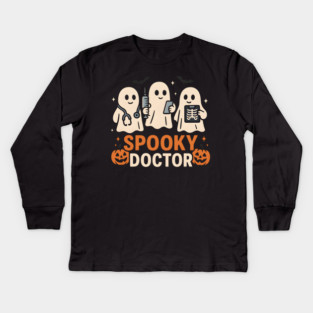 Spooky Doctor Ghosts Halloween Graphic | Retro Medical Artwork Kids Long Sleeve T-Shirt