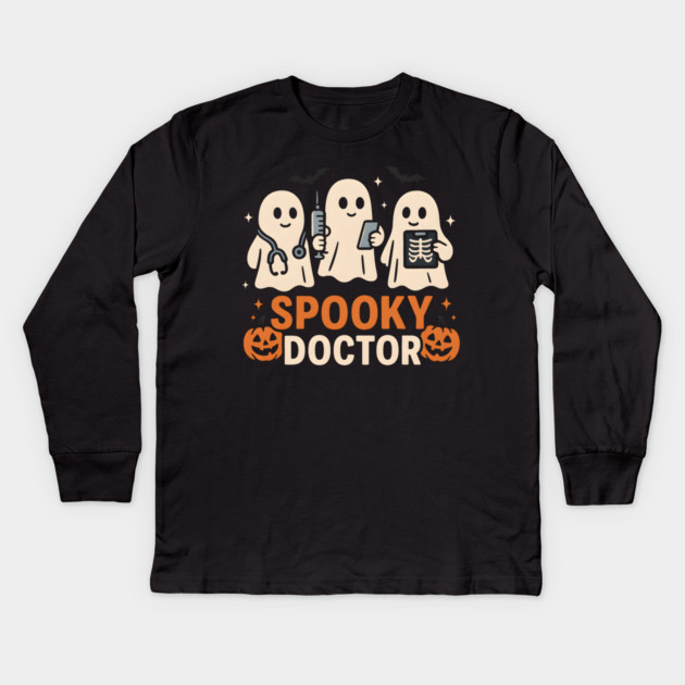 Spooky Doctor Ghosts Halloween Graphic | Retro Medical Artwork Kids Long Sleeve T-Shirt by MakerMind8.2