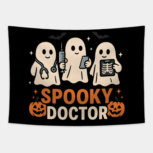 Spooky Doctor Ghosts Halloween Graphic | Retro Medical Artwork Tapestry by MakerMind8.2