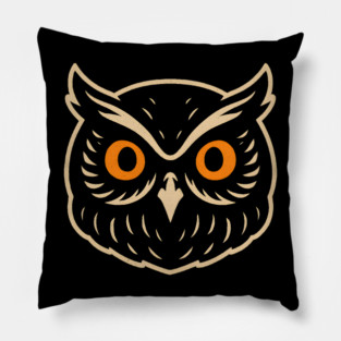 Retro Owl Face Halloween Graphic | Spooky Bird Artwork Pillow