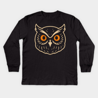 Retro Owl Face Halloween Graphic | Spooky Bird Artwork Kids Long Sleeve T-Shirt
