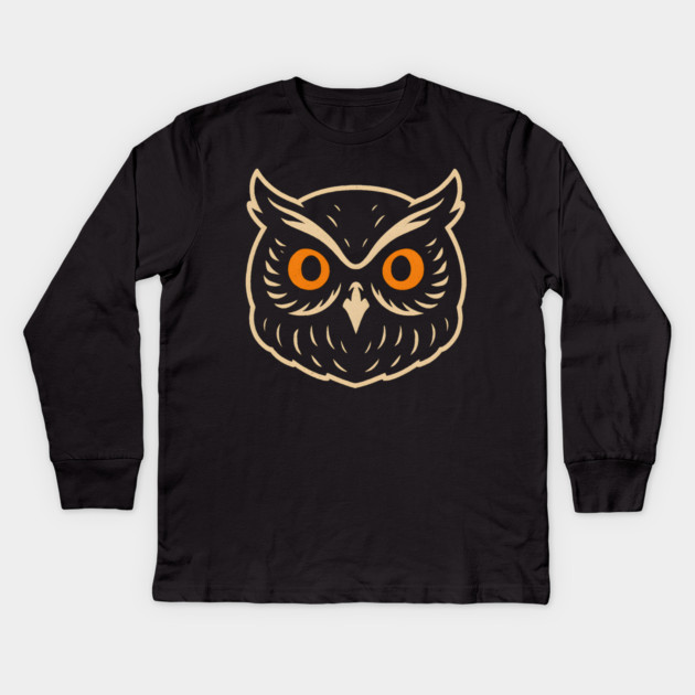 Retro Owl Face Halloween Graphic | Spooky Bird Artwork Kids Long Sleeve T-Shirt by MakerMind8.2