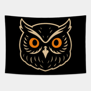 Retro Owl Face Halloween Graphic | Spooky Bird Artwork Tapestry