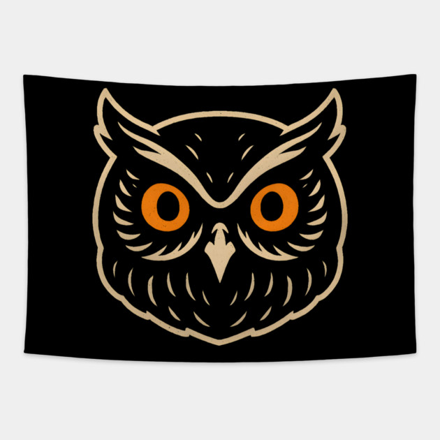 Retro Owl Face Halloween Graphic | Spooky Bird Artwork Tapestry by MakerMind8.2