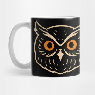 Retro Owl Face Halloween Graphic | Spooky Bird Artwork Mug