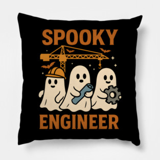Spooky Engineer Ghosts Halloween Graphic | Retro STEM Artwork Pillow
