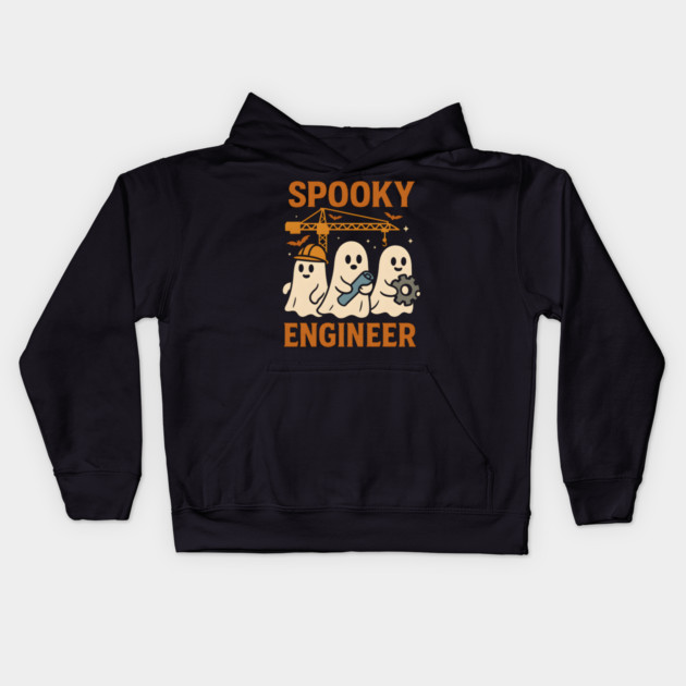 Spooky Engineer Ghosts Halloween Graphic | Retro STEM Artwork Kids Hoodie by MakerMind8.2