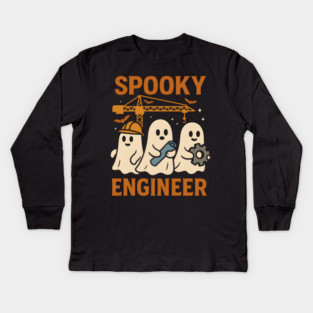 Spooky Engineer Ghosts Halloween Graphic | Retro STEM Artwork Kids Long Sleeve T-Shirt