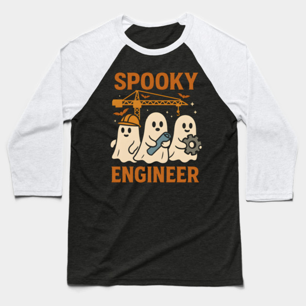 Spooky Engineer Ghosts Halloween Graphic | Retro STEM Artwork Baseball T-Shirt by MakerMind8.2