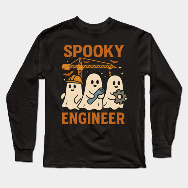 Spooky Engineer Ghosts Halloween Graphic | Retro STEM Artwork Long Sleeve T-Shirt by MakerMind8.2