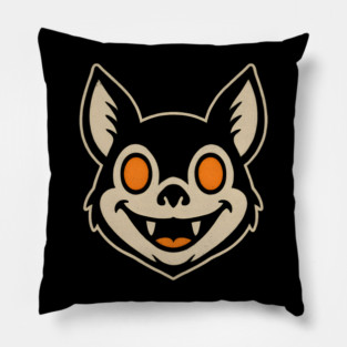 Retro Bat Face Halloween Graphic | Spooky Animal Artwork Pillow