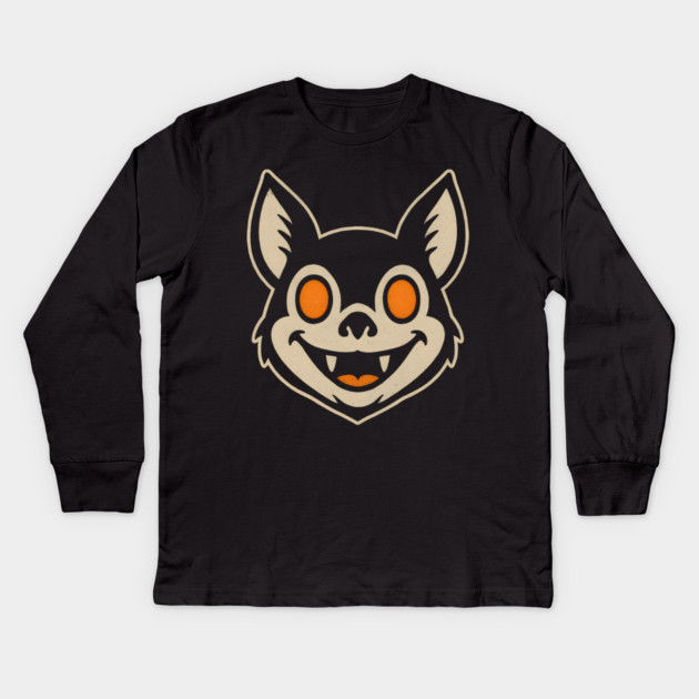 Retro Bat Face Halloween Graphic | Spooky Animal Artwork Kids Long Sleeve T-Shirt by MakerMind8.2