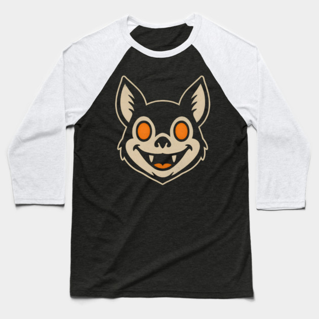Retro Bat Face Halloween Graphic | Spooky Animal Artwork Baseball T-Shirt by MakerMind8.2