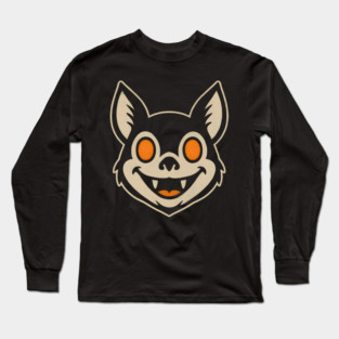 Retro Bat Face Halloween Graphic | Spooky Animal Artwork Long Sleeve T-Shirt
