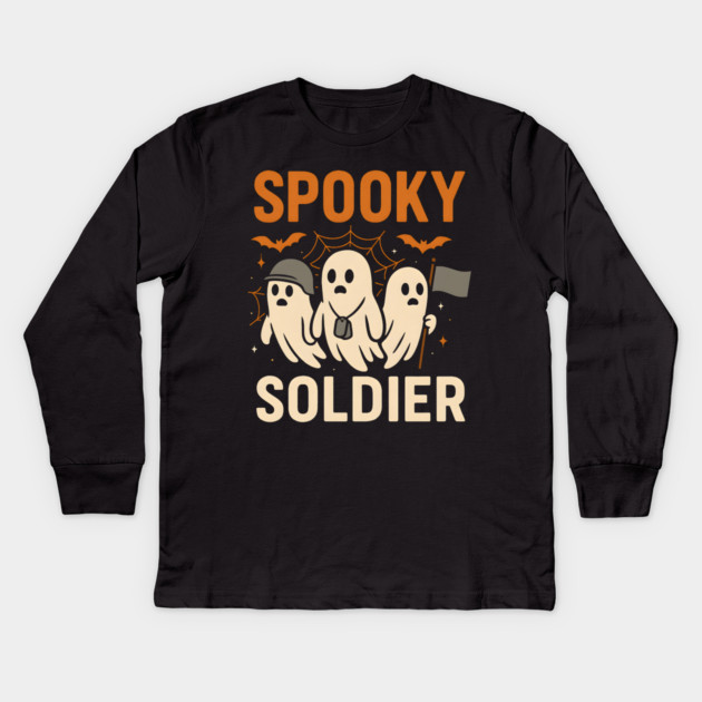 Spooky Soldier Ghosts Halloween Graphic | Retro Army Artwork Kids Long Sleeve T-Shirt by MakerMind8.2