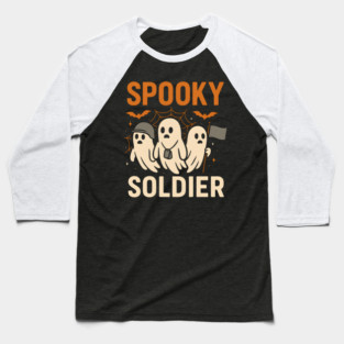 Spooky Soldier Ghosts Halloween Graphic | Retro Army Artwork Baseball T-Shirt