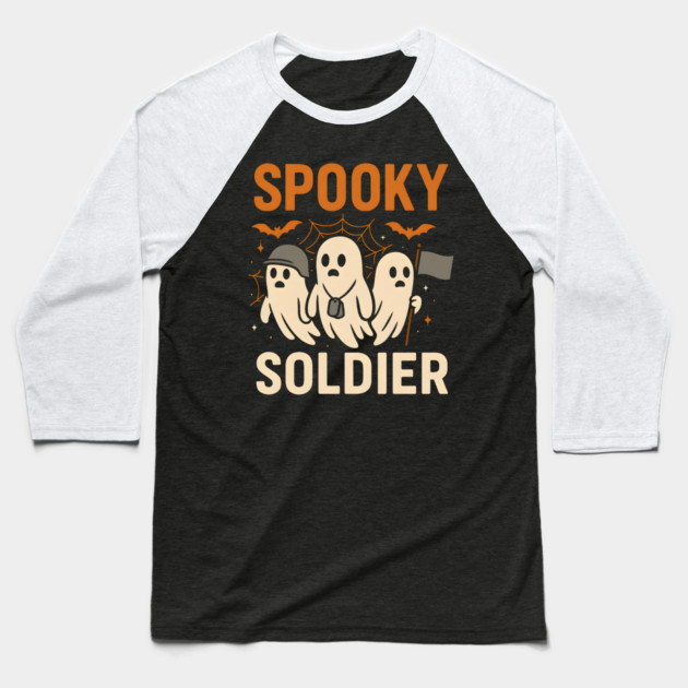 Spooky Soldier Ghosts Halloween Graphic | Retro Army Artwork Baseball T-Shirt by MakerMind8.2