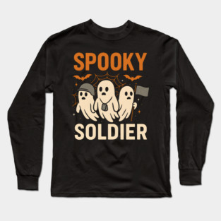 Spooky Soldier Ghosts Halloween Graphic | Retro Army Artwork Long Sleeve T-Shirt
