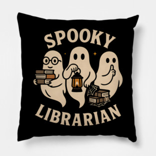 Spooky Librarian Ghosts Halloween Graphic | Book Lover Artwork Pillow