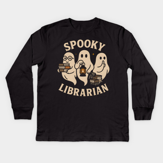 Spooky Librarian Ghosts Halloween Graphic | Book Lover Artwork Kids Long Sleeve T-Shirt by MakerMind8.2