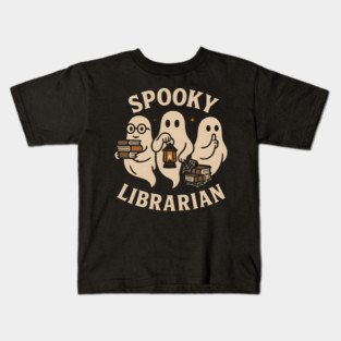Spooky Librarian Ghosts Halloween Graphic | Book Lover Artwork Kids T-Shirt