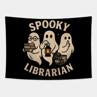 Spooky Librarian Ghosts Halloween Graphic | Book Lover Artwork Tapestry