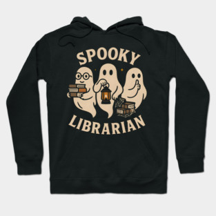 Spooky Librarian Ghosts Halloween Graphic | Book Lover Artwork Hoodie