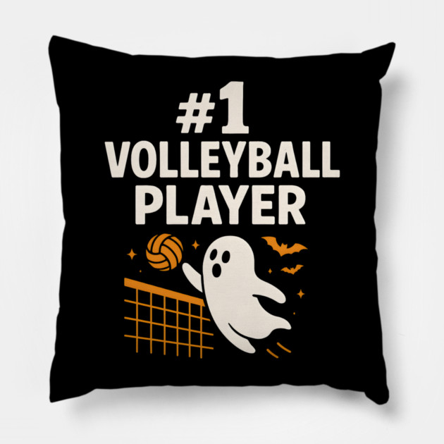 #1 Volleyball Player Ghost Halloween Graphic | Spooky Sports Artwork Pillow by MakerMind8.2