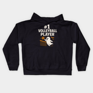 #1 Volleyball Player Ghost Halloween Graphic | Spooky Sports Artwork Kids Hoodie