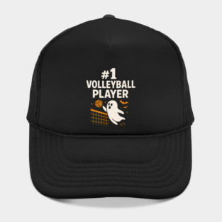 #1 Volleyball Player Ghost Halloween Graphic | Spooky Sports Artwork Hat