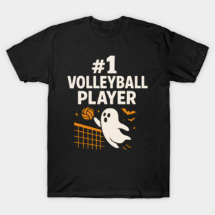 #1 Volleyball Player Ghost Halloween Graphic | Spooky Sports Artwork T-Shirt